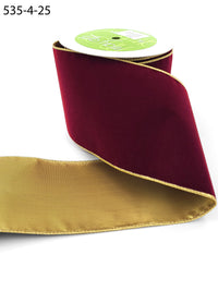 4 Inch Velvet Gold Back Ribbon with Wired Edge – 535-4-25 dark red