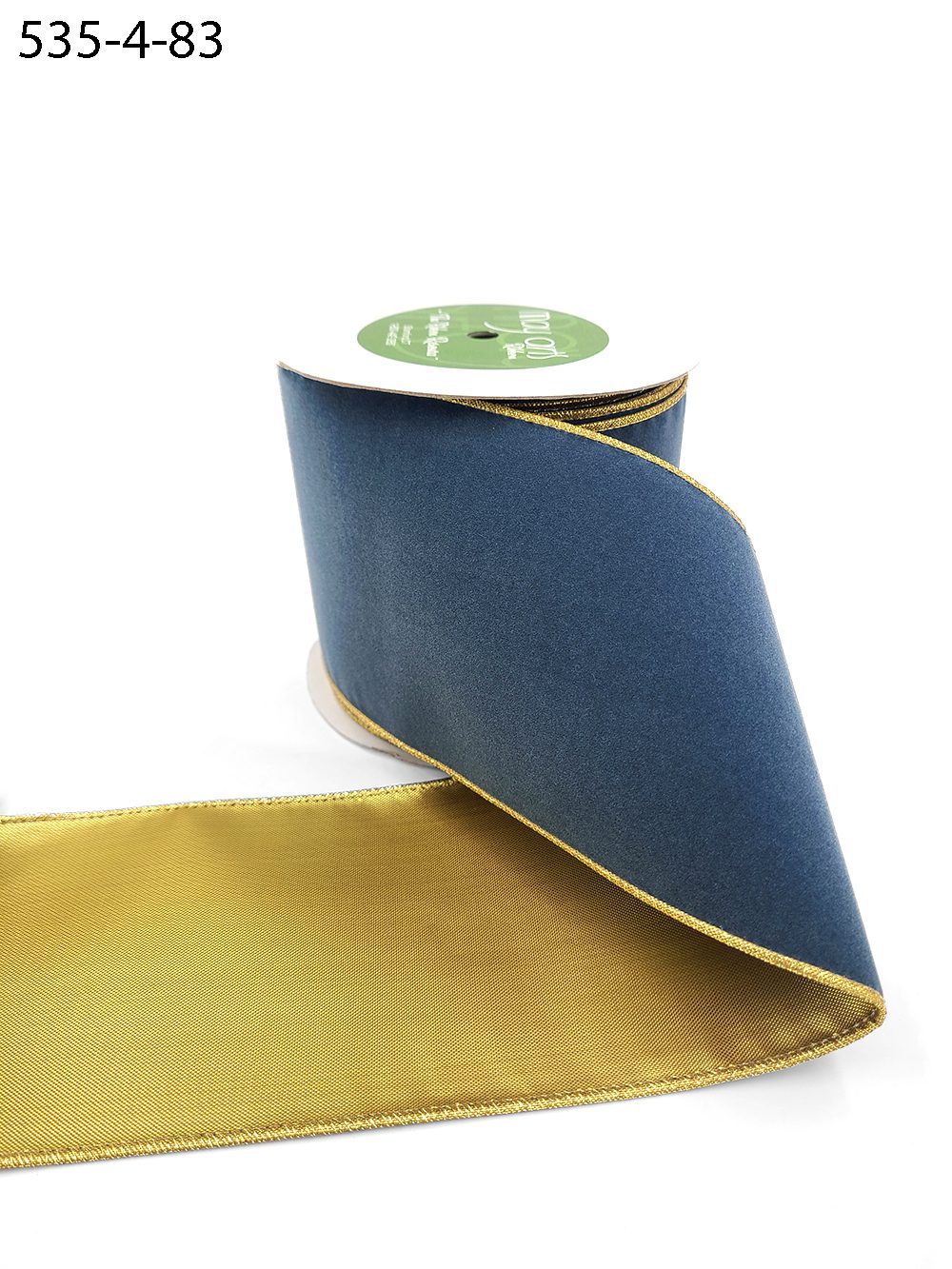 4 Inch Velvet Gold Back Ribbon with Wired Edge – 535-4-83 dusty blue