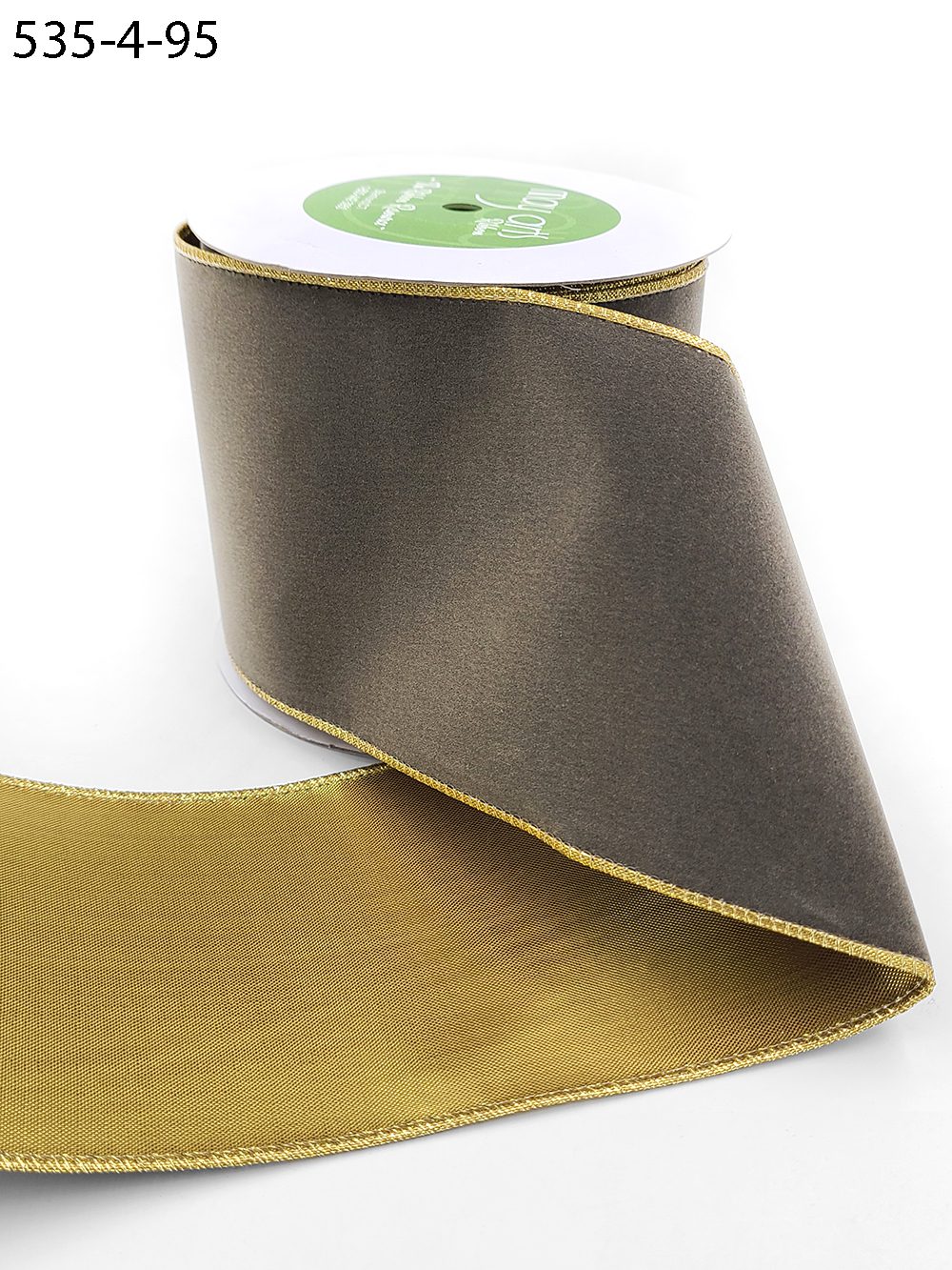 4 Inch Velvet Gold Back Ribbon with Wired Edge – 535-4-95 charcoal