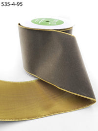4 Inch Velvet Gold Back Ribbon with Wired Edge – 535-4-95 charcoal