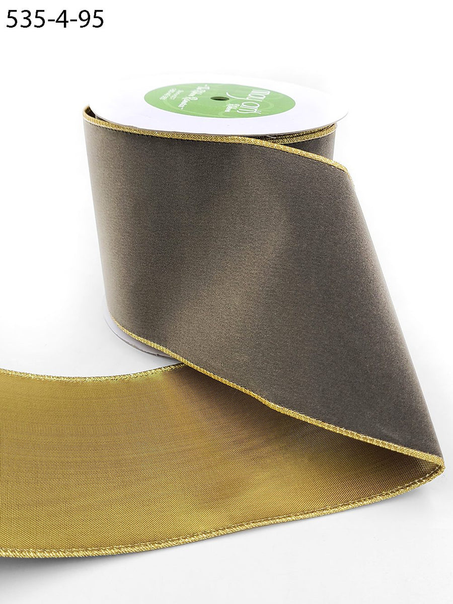 4 Inch Velvet Gold Back Ribbon with Wired Edge – 535-4-95 charcoal