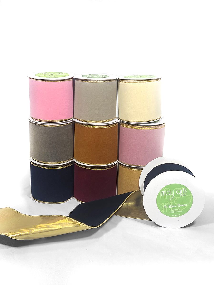 4 Inch Velvet Gold Back Ribbon with Wired Edge