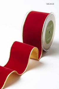 2.5 Inch Velvet Gold Back Ribbon with Wired Edge – 535-25-25 dark red