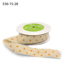 1.5 Inch Velvet Polka Dots on Natural Ribbon with Frayed Edge – 536-15-28 natural/orange dots