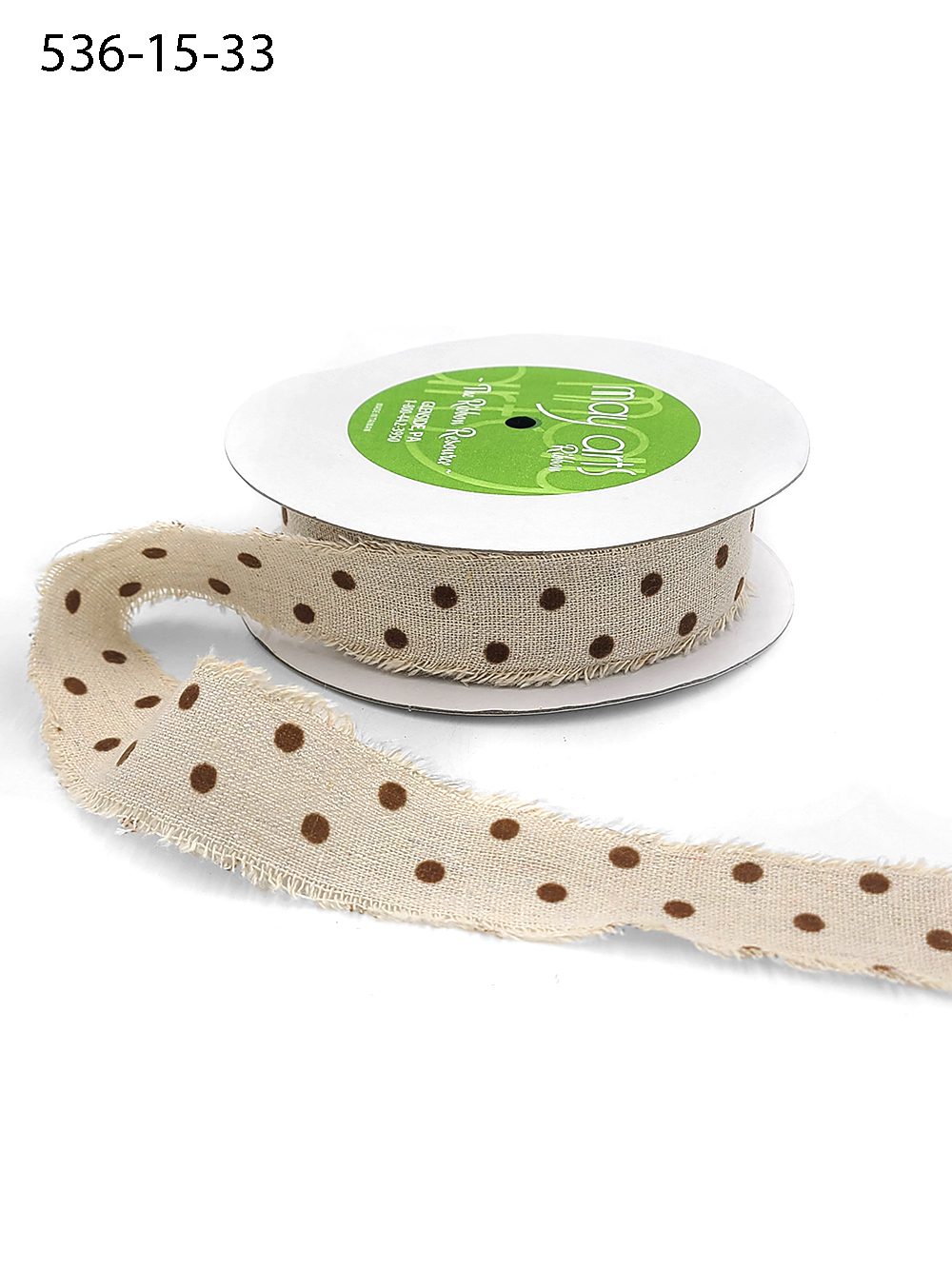 1.5 Inch Velvet Polka Dots on Natural Ribbon with Frayed Edge – 536-15-33 natural/brown dots
