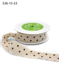 1.5 Inch Velvet Polka Dots on Natural Ribbon with Frayed Edge – 536-15-33 natural/brown dots