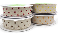 1.5 Inch Velvet Polka Dots on Natural Ribbon with Frayed Edge