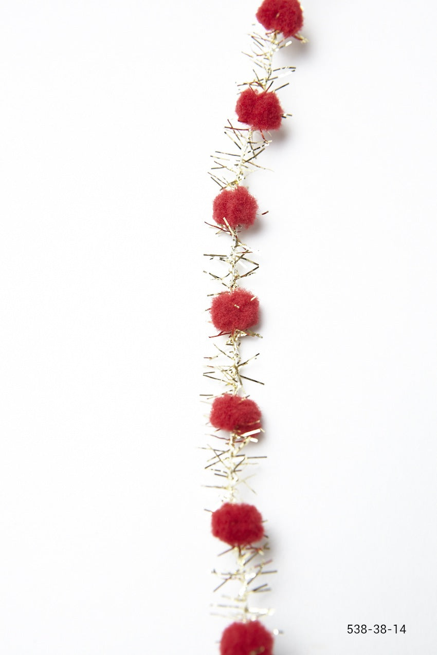 3/8 Inch Pom Pom with Metallic Fringe – 538-38-14 red/gold