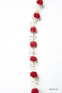 3/8 Inch Pom Pom with Metallic Fringe – 538-38-14 red/gold