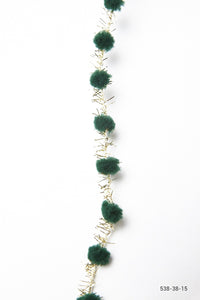 3/8 Inch Pom Pom with Metallic Fringe – 538-38-15 forest green/gold