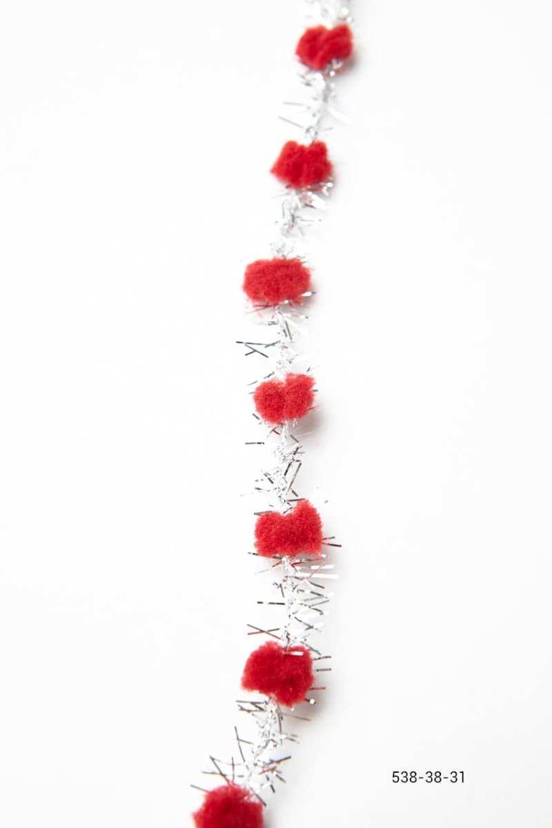 3/8 Inch Pom Pom with Metallic Fringe – 538-38-31 red/silver