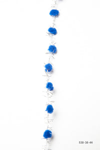 3/8 Inch Pom Pom with Metallic Fringe – 538-38-44 blue/silver