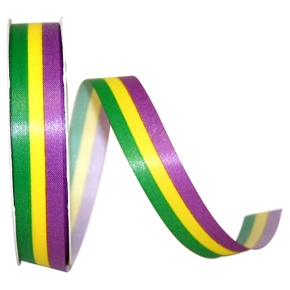 Multi 5 8 Inch Mardi Gras Tri-Stripe Ribbon for Wreaths & Bows