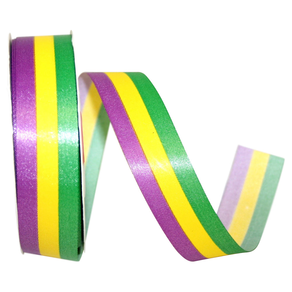 Multi 7 8 Inch Mardi Gras Tri-Stripe Ribbon for Wreaths & Bows