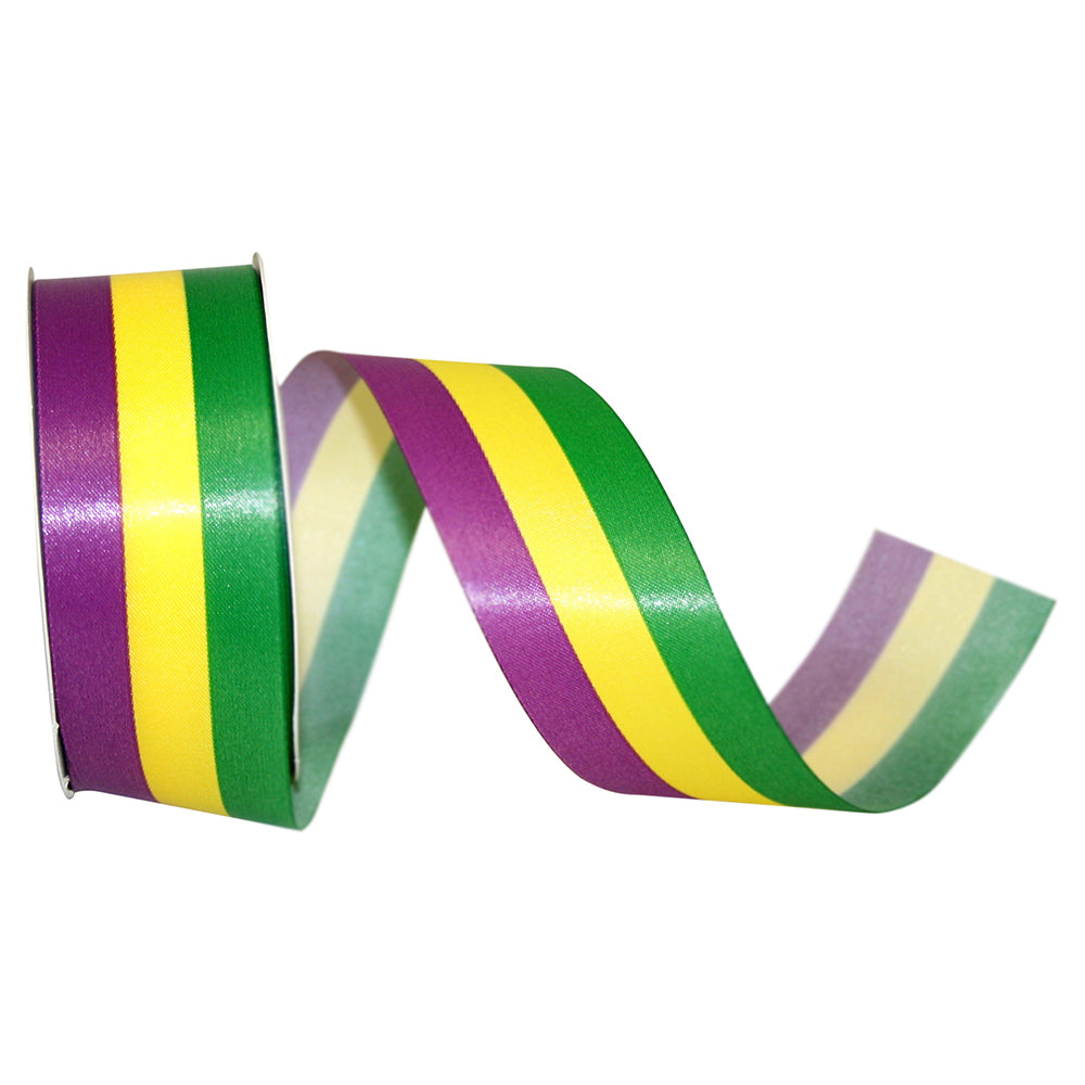 Multi 1-3 8 Inch Mardi Gras Tri-Stripe Ribbon for Wreaths & Bows