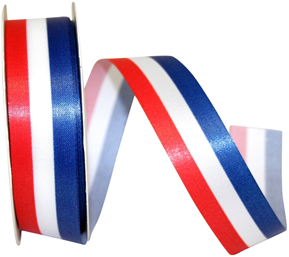Multi 7 8 Inch Patriotic Tri-Stripe Ribbon for Wreaths & Bows