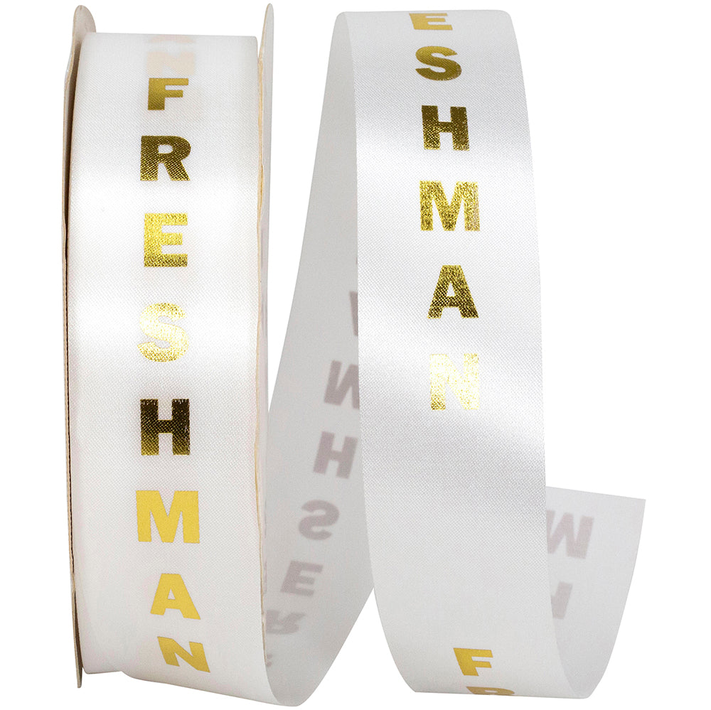 White Gold 1-3 8 Inch Freshman Satin Cooler Ribbon for Wreaths & Bows