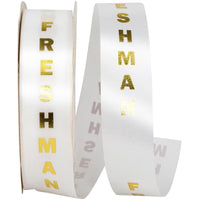 White Gold 1-3 8 Inch Freshman Satin Cooler Ribbon for Wreaths & Bows