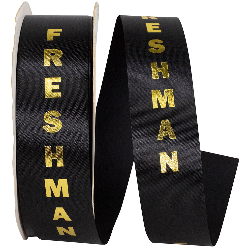 Black Gold 1-3 8 Inch Freshman Satin Cooler Ribbon for Wreaths & Bows