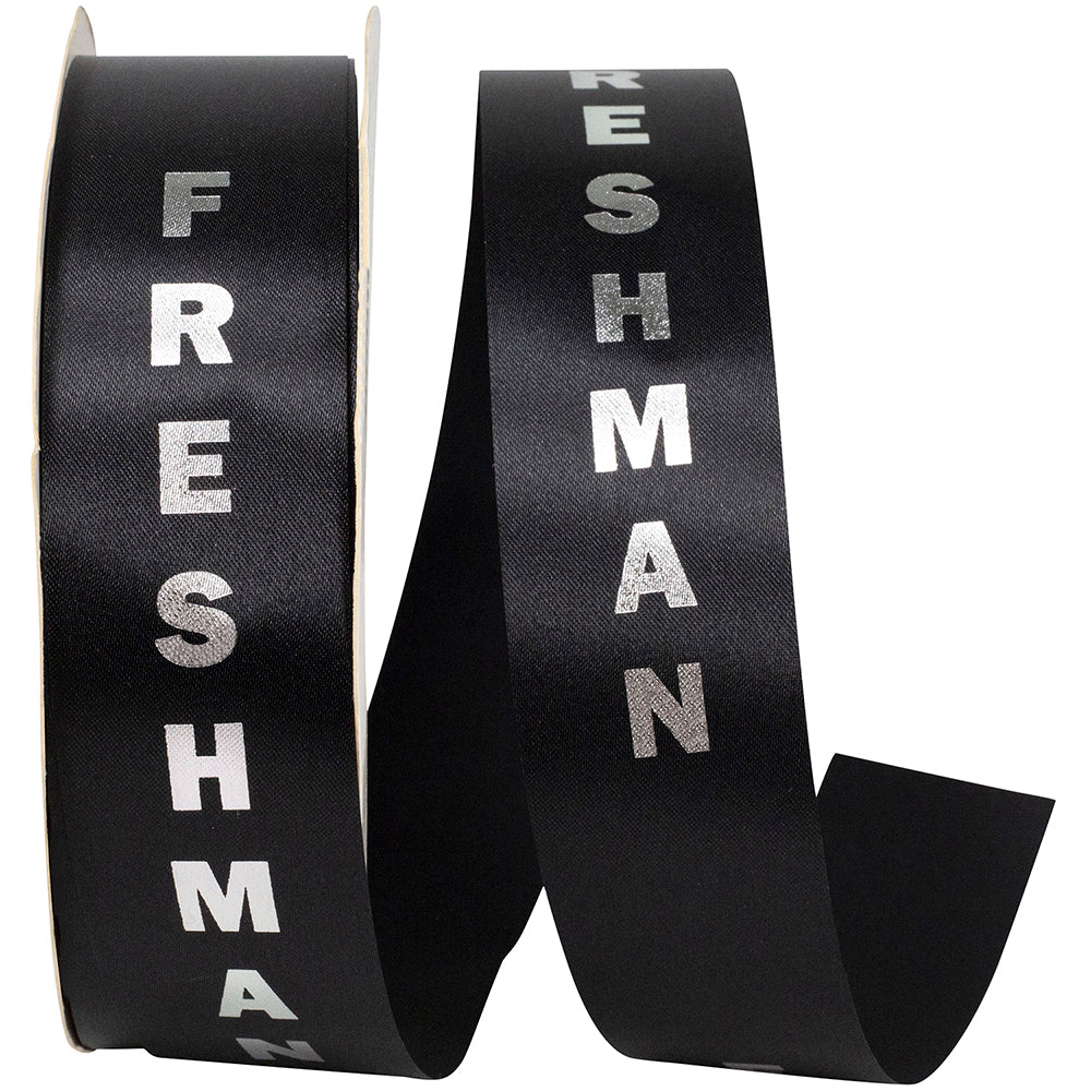 Black Silver 1-3 8 Inch Freshman Satin Cooler Ribbon for Wreaths & Bows