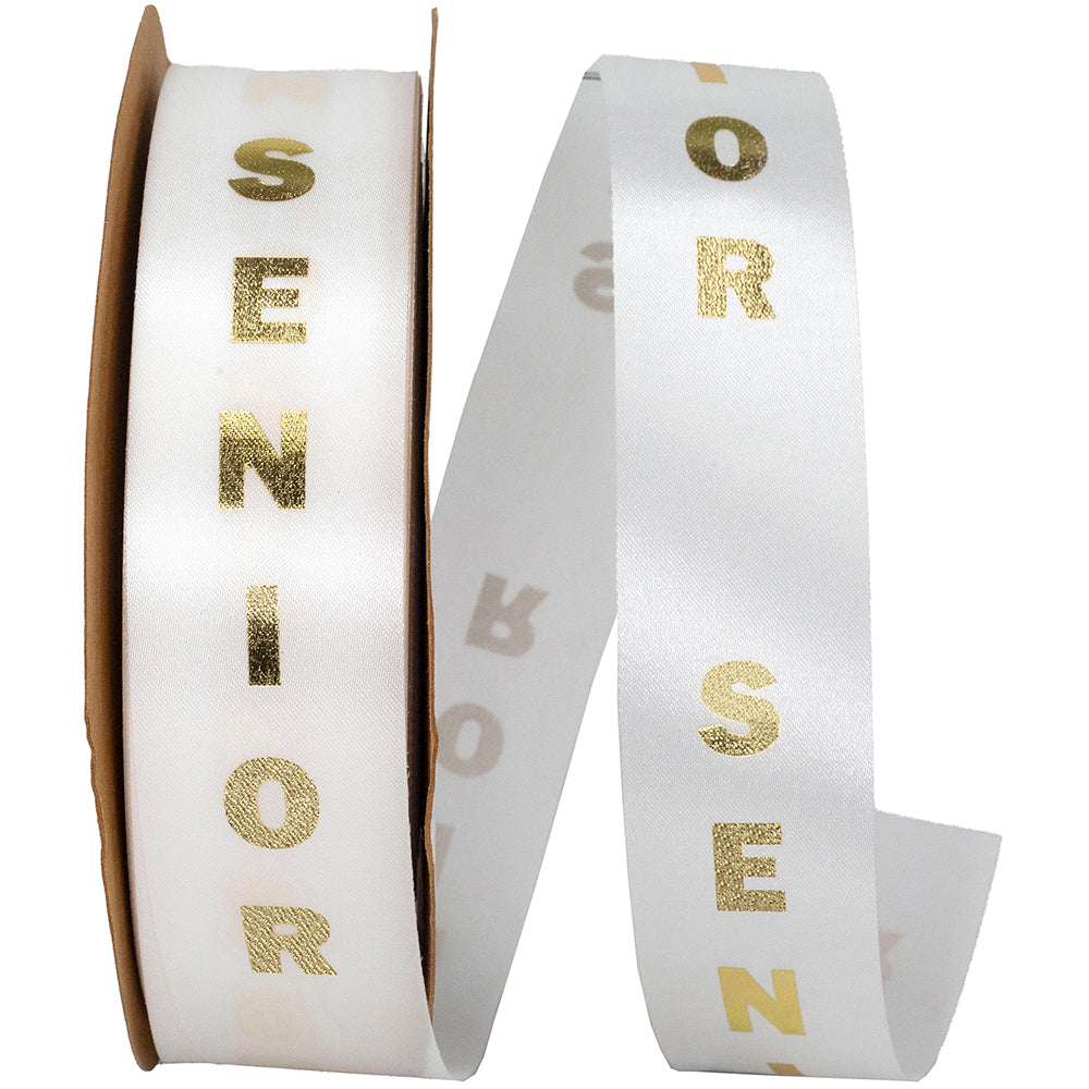 White Gold 1-3 8 Inch Senior Satin Cooler Ribbon for Wreaths & Bows