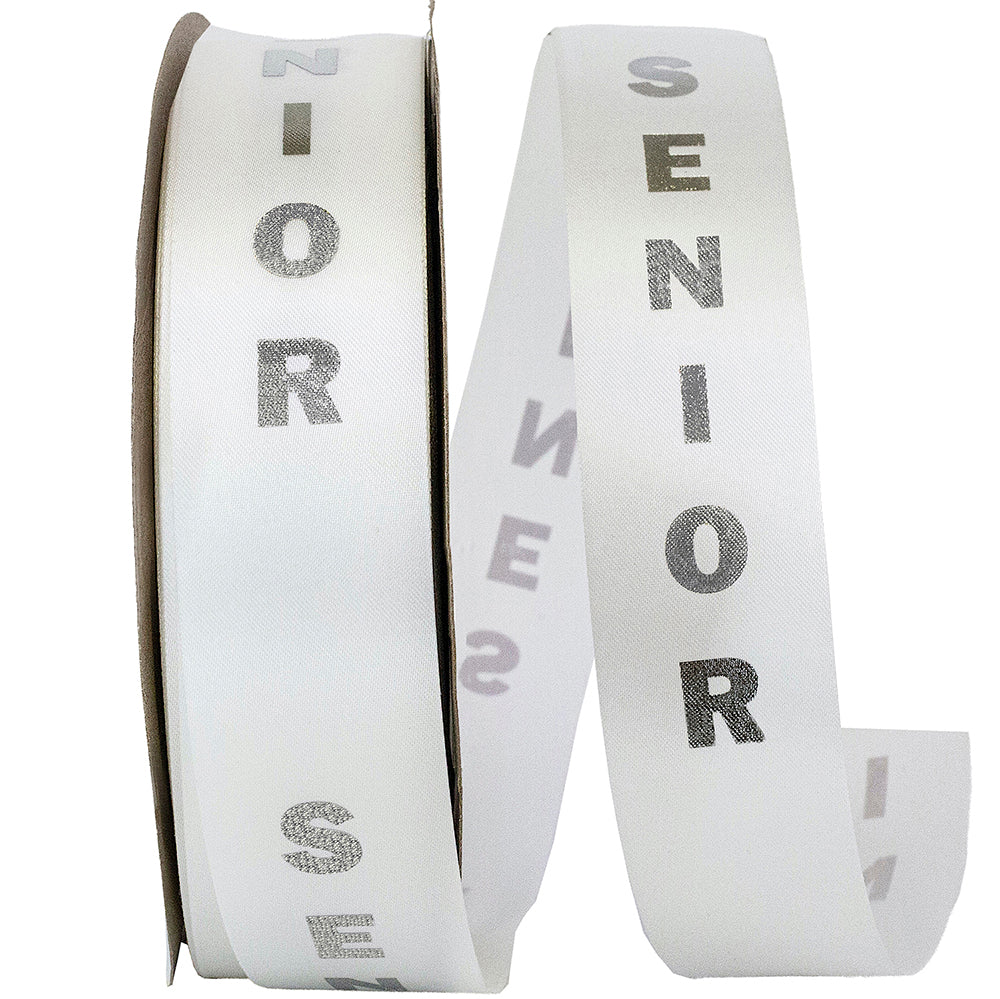 White Silver 1-3 8 Inch Senior Satin Cooler Ribbon for Wreaths & Bows