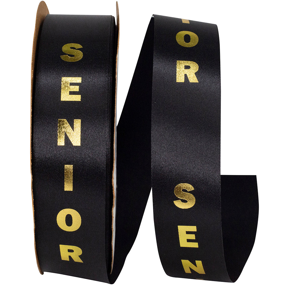 Black Gold 1-3 8 Inch Senior Satin Cooler Ribbon for Wreaths & Bows