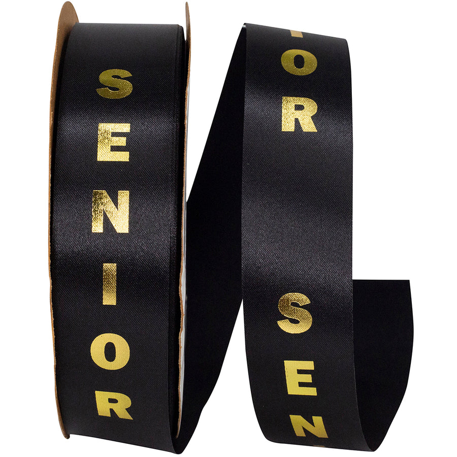 Black Gold 1-3 8 Inch Senior Satin Cooler Ribbon for Wreaths & Bows