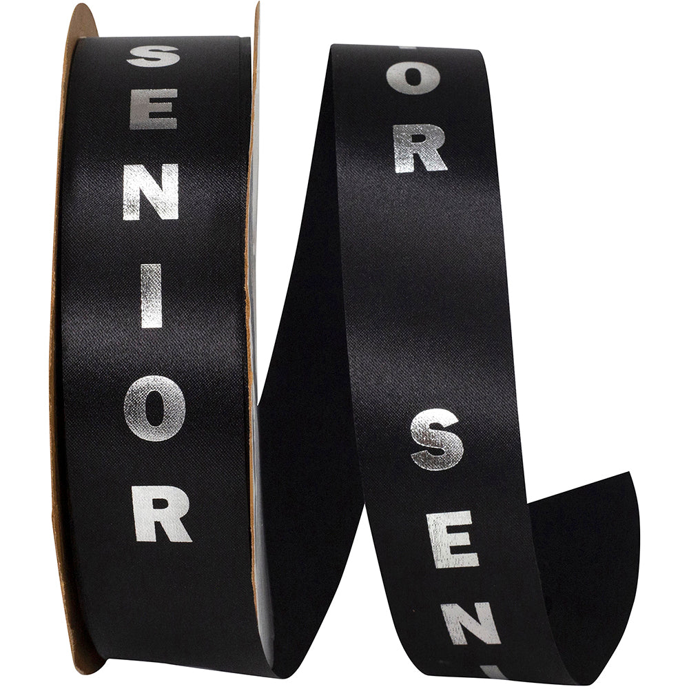 Black Silver 1-3 8 Inch Senior Satin Cooler Ribbon for Wreaths & Bows