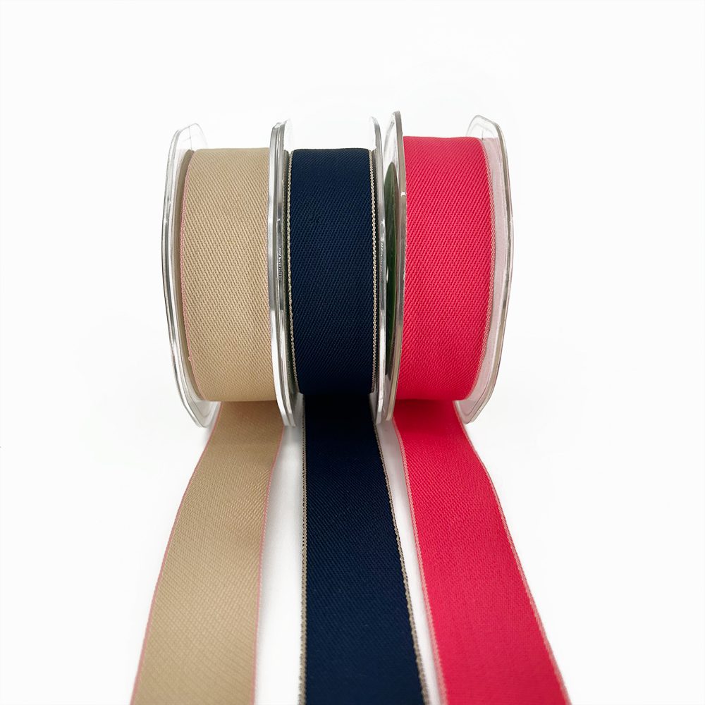 1 Inch Heavy Woven Ribbon with Color Woven Edge – 541-1-02 natural/pink