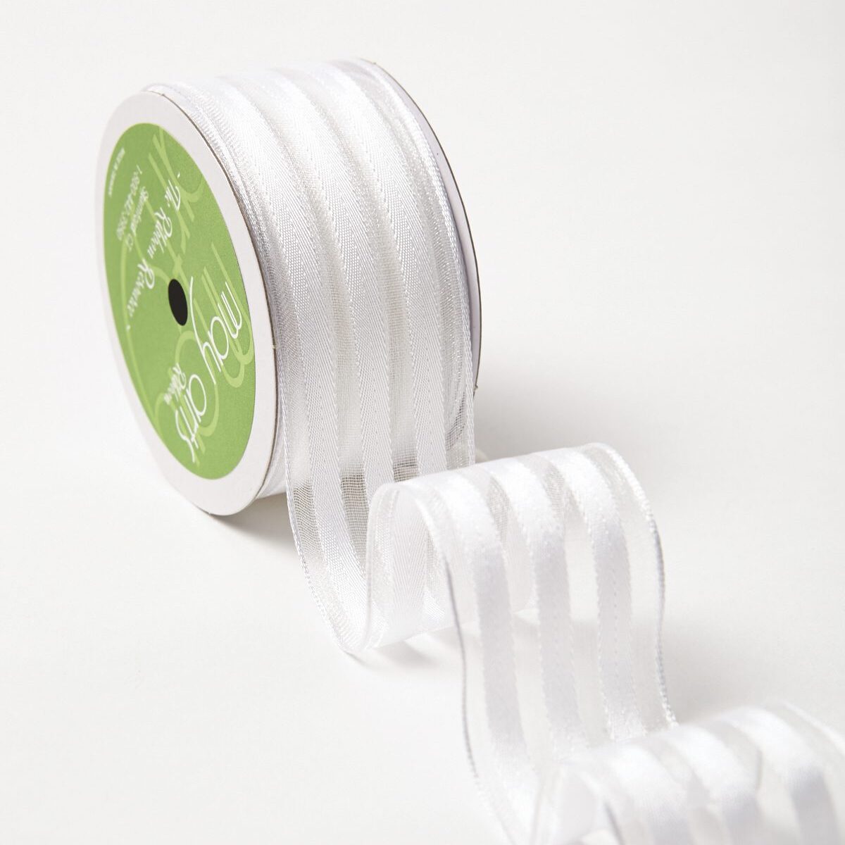 1.5 Inch Sheer with Woven Stripes Ribbon with Wired Edge – 544-15-01 white