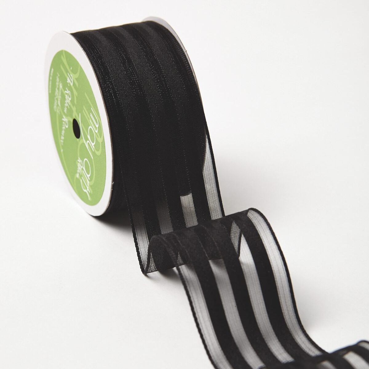 1.5 Inch Sheer with Woven Stripes Ribbon with Wired Edge – 544-15-10 black