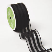 1.5 Inch Sheer with Woven Stripes Ribbon with Wired Edge – 544-15-10 black