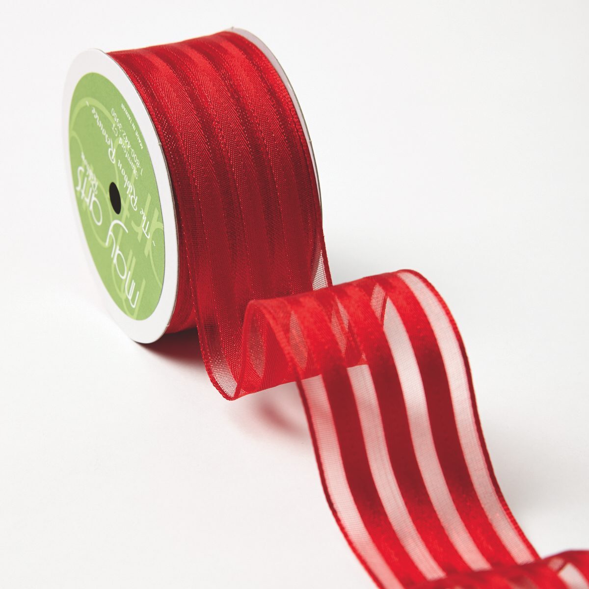 1.5 Inch Sheer with Woven Stripes Ribbon with Wired Edge – 544-15-14 red