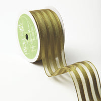 1.5 Inch Sheer with Woven Stripes Ribbon with Wired Edge – 544-15-16 Olive