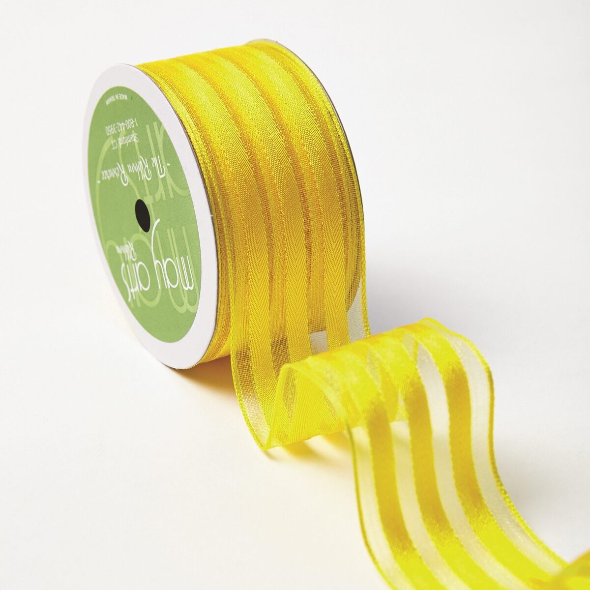 1.5 Inch Sheer with Woven Stripes Ribbon with Wired Edge – 544-15-27 yellow