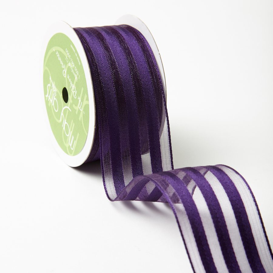 1.5 Inch Sheer with Woven Stripes Ribbon with Wired Edge – 544-15-47 Violet