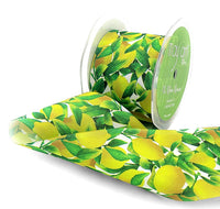 2.5 Inch Lemons Leaves Print Ribbon with Wired Edge
