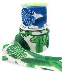 2.5 Inch Tropical Leaves Print Ribbon with Wired Edge