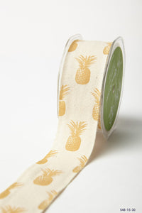 1.5 Inch Cotton Pineapple Print Ribbon with Woven Edge – 548-15-30 gold pineapples