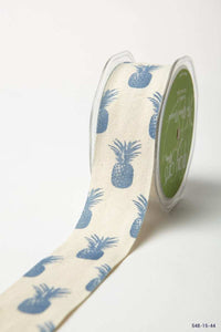 1.5 Inch Cotton Pineapple Print Ribbon with Woven Edge – 548-15-44 blue pineapples