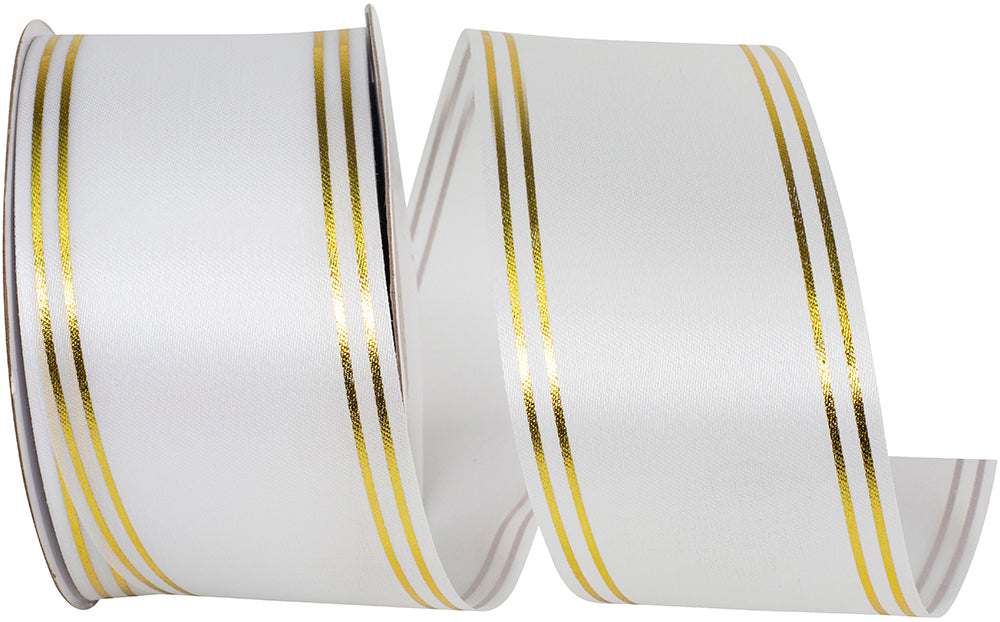 White 2-1 2 Inch Quad Strip Satin Cooler Ribbon for Wreaths & Bows