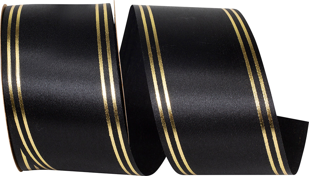 Black 2-1 2 Inch Quad Strip Satin Cooler Ribbon for Wreaths & Bows