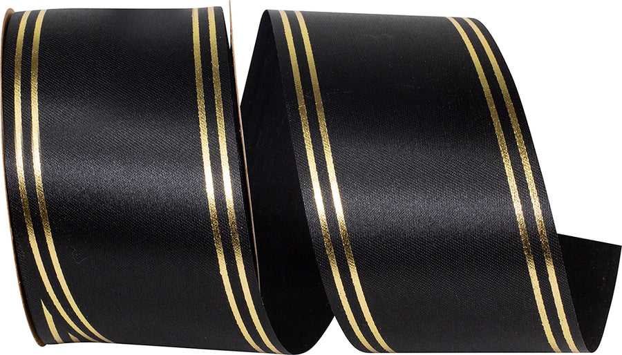 Black 2-1 2 Inch Quad Strip Satin Cooler Ribbon for Wreaths & Bows