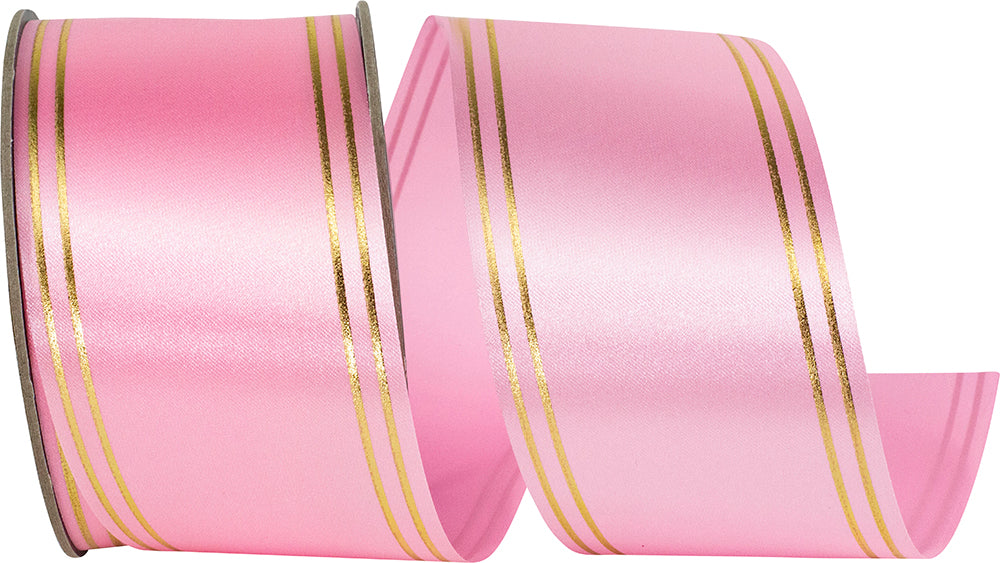 Pink 2-1 2 Inch Quad Strip Satin Cooler Ribbon for Wreaths & Bows