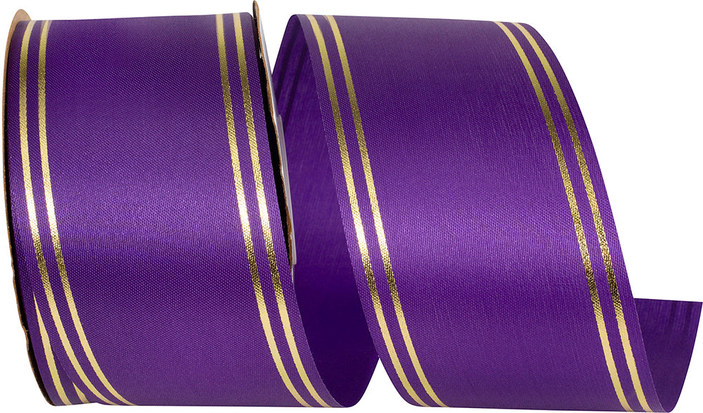 Purple 2-1 2 Inch Quad Strip Satin Cooler Ribbon for Wreaths & Bows