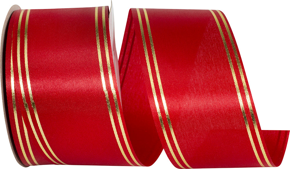 Red 2-1 2 Inch Quad Strip Satin Cooler Ribbon for Wreaths & Bows