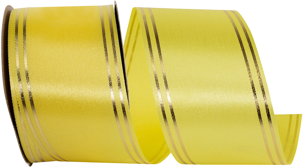 Yellow 2-1 2 Inch Quad Strip Satin Cooler Ribbon for Wreaths & Bows