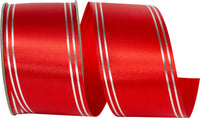 Red Silver 2-1 2 Inch Quad Strip Satin Cooler Ribbon for Wreaths & Bows