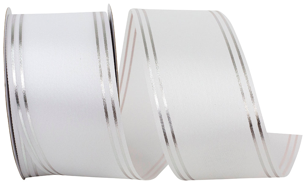White Silver 2-1 2 Inch Quad Strip Satin Cooler Ribbon for Wreaths & Bows